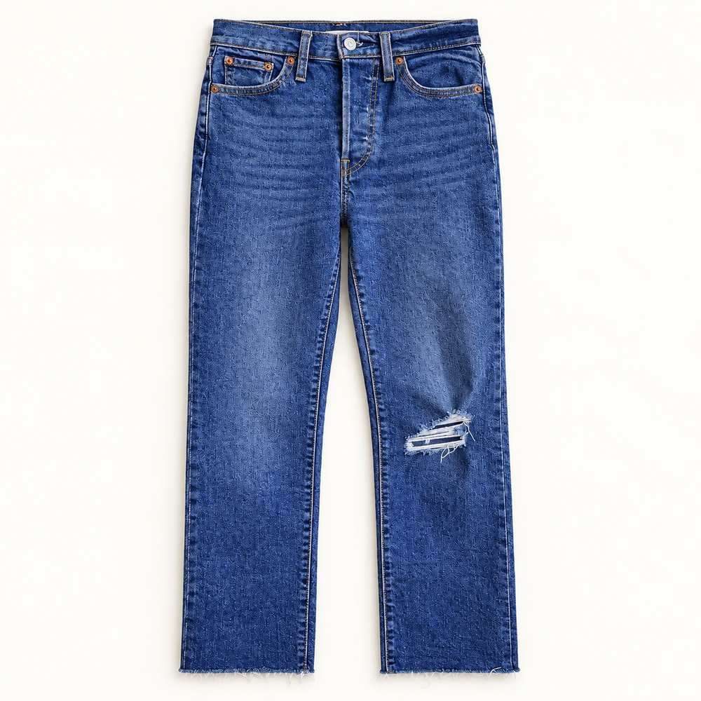Levi's Wedgie Straight Jeans Women's 25 Blue High Rise Distressed Raw Hem